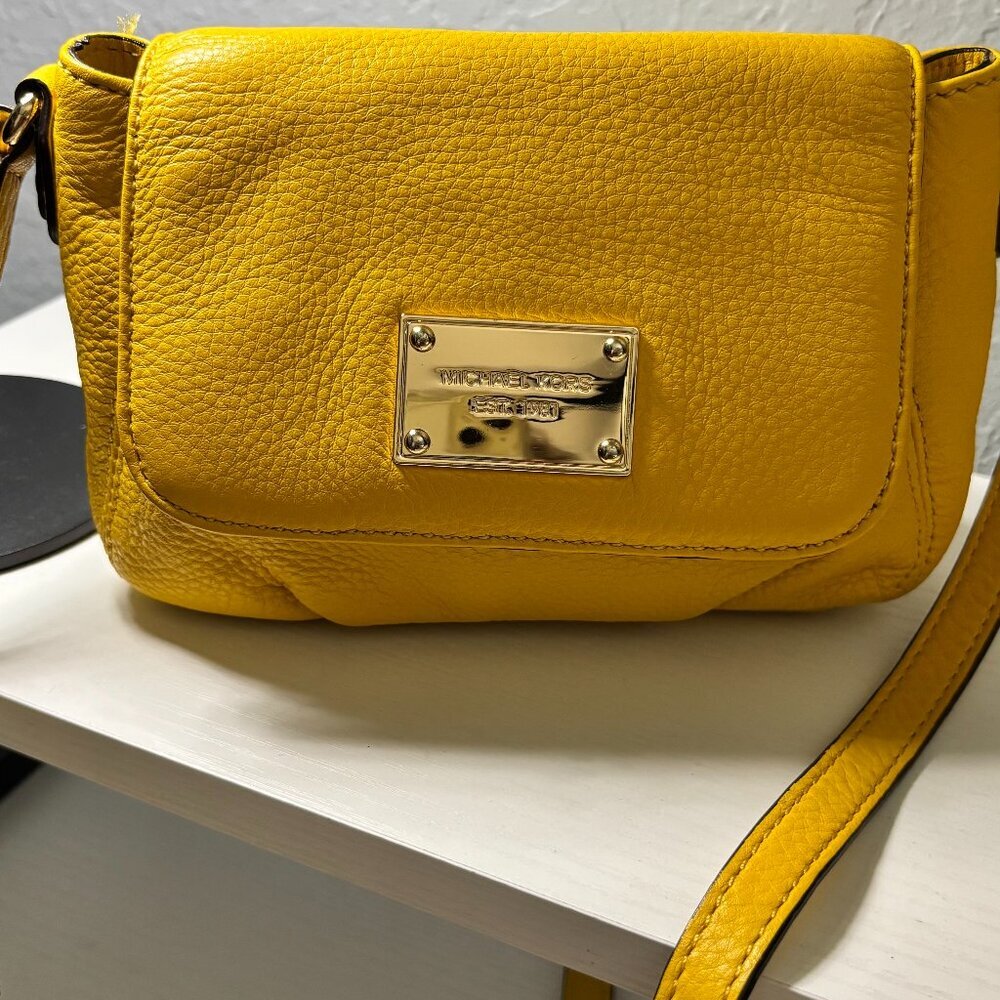 Michael Kors Citrus Yellow Pebbled Leather Small Flap Crossbody Bag